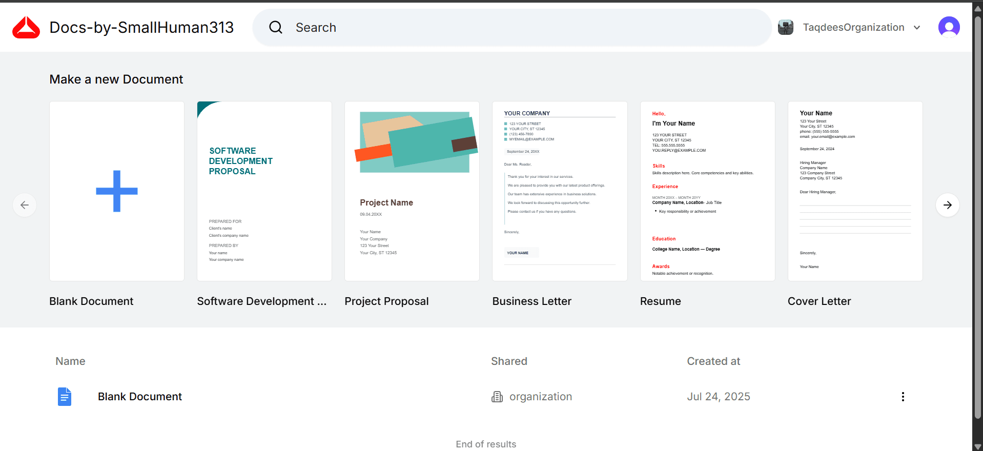 Docs: templates and your organization's documents